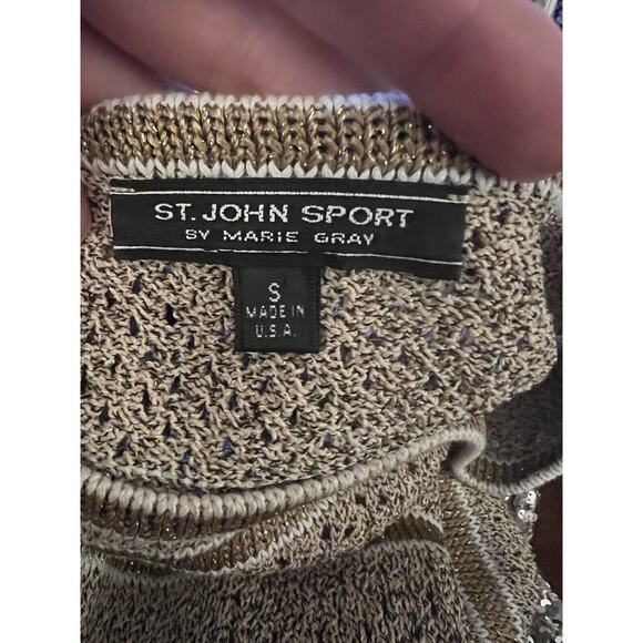 St. John Sport Brown Metallic Striped Sleeveless Crochet Sweater Vest Small - Picture 3 of 3